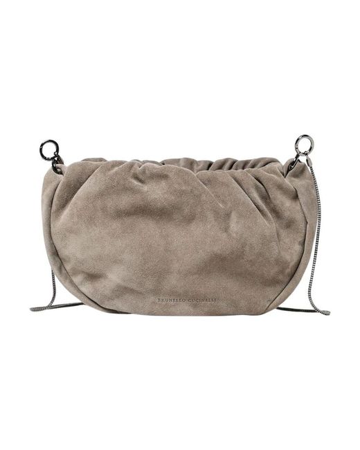 Brunello Cucinelli Gray Leder Crossbody Tasche