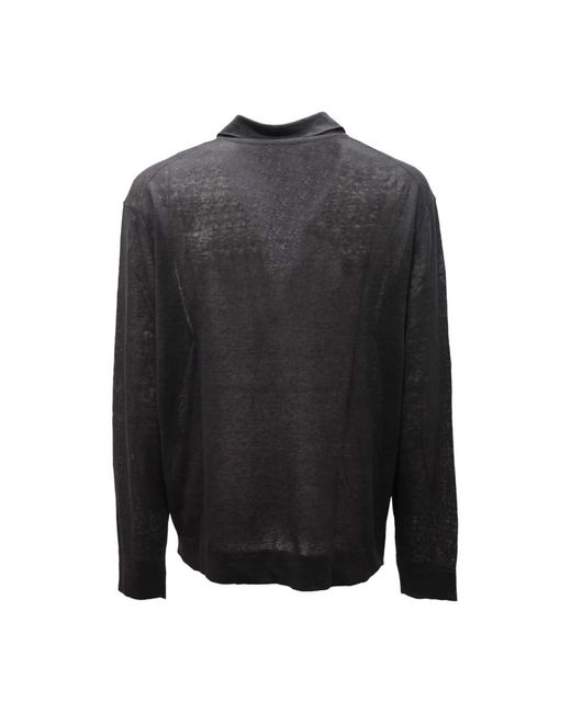 Ballantyne Schwarzes Polo-Hals Leinenhemd in Black für Herren