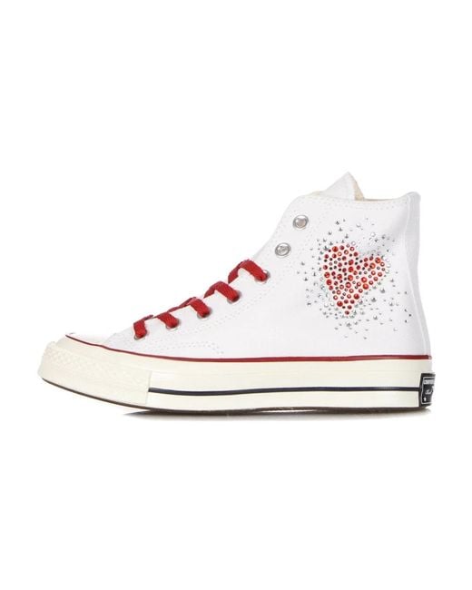 Converse Canvas High-Top Sneaker Met Hart Glitter in het White