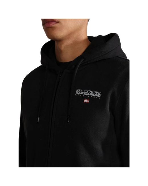 Napapijri Hoodies & Sweatvesten ,Zwart ,Katoen Zwarte Hoodie Met Volledige Rits En Vlaglogo in het Black voor heren