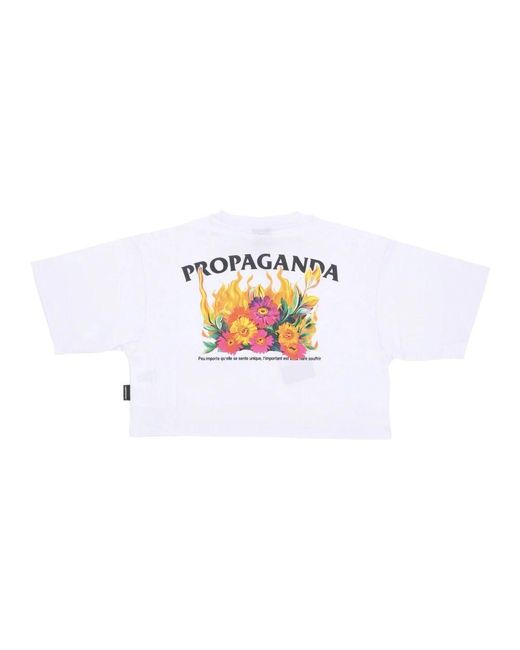 Propaganda White Weißes Croptop Tee Mit Pyromantics Stickerei