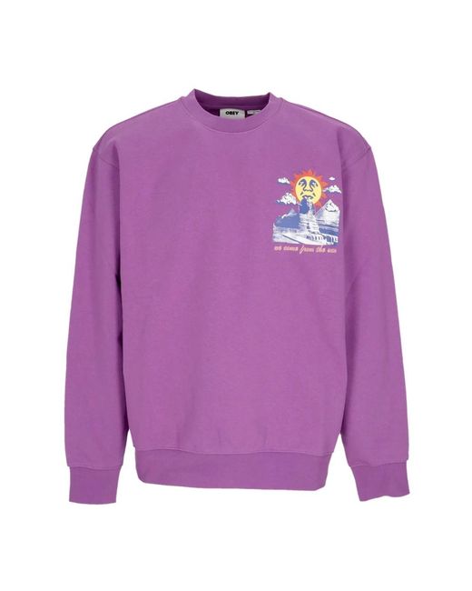 Obey Hoodies & Sweatvesten ,Paars ,Katoen Lichte Crewneck Sweatshirt We Komen Van De Zon in het Purple voor heren