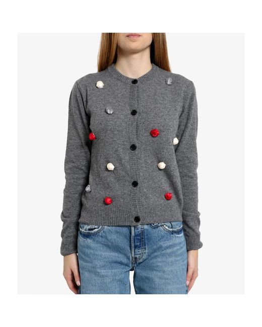 MSGM Gray Grauer wollpullover mit rosetten