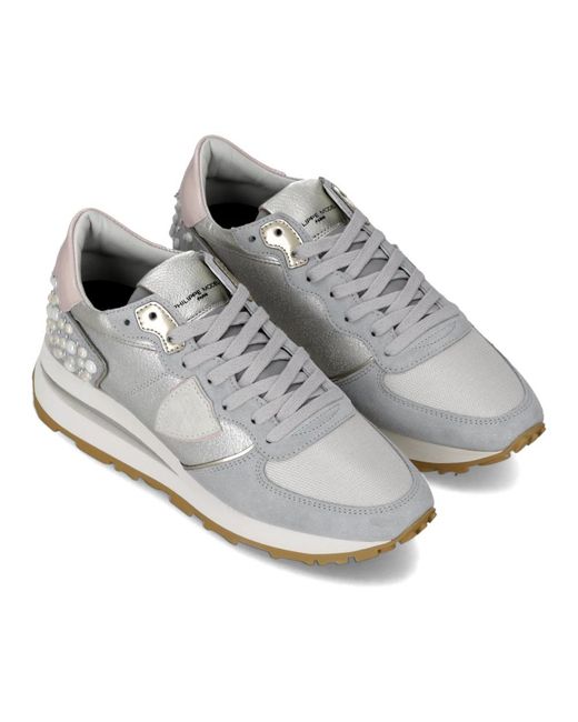 Philippe Model Schoenen ,Grijs ,Katoen Sneakers Trpx Haute Running in het Gray