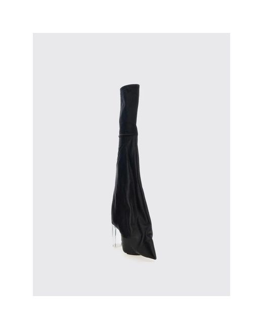 Rick Owens Black Schwarze Leder Slouch Stiefel Acryl Absatz