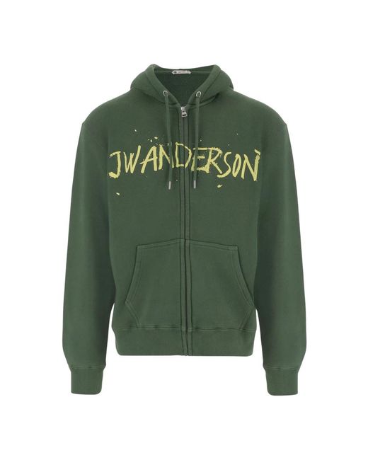 J.W. Anderson Hoodies & Sweatvesten ,Groen ,Katoen Zip Front Print Hoodie in het Green voor heren