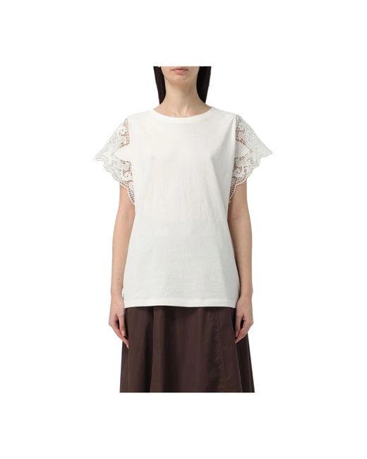 Twinset White Weiße Spitzen Baumwolltop