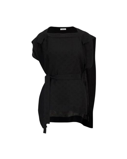 Ferragamo Overhemden ,Zwart ,Zijden Blouse Met Taille Detail in het Black