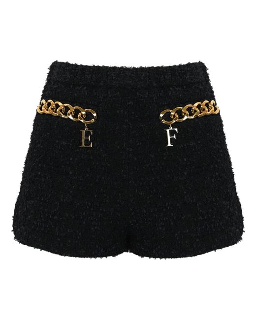 Pantalones cortos de tweed negro con cintura elástica Elisabetta Franchi de color Black