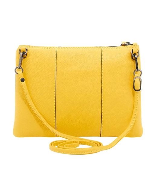 Gabs Yellow Schwarze Lederschultertasche Mit Reißverschluss