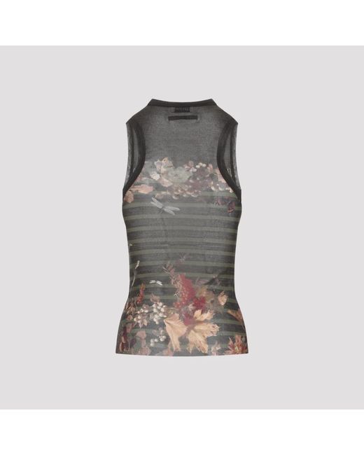 Jean Paul Gaultier Gray Floral-Print Stripe Top
