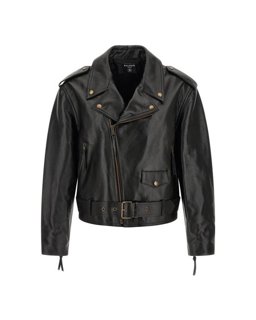 Balmain Black Leather Jackets for men