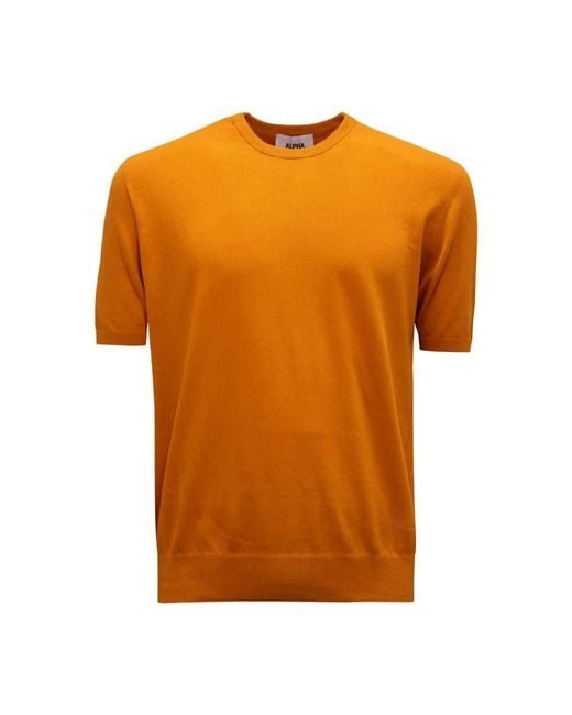 Alpha Studio Orange Round-Neck Knitwear for men