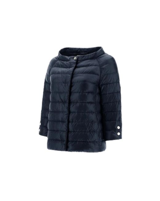 Herno Jassen ,Blauw ,Nylon Blauwe Nylon Cape Met Bloemblaadjesmouwen in het Blue
