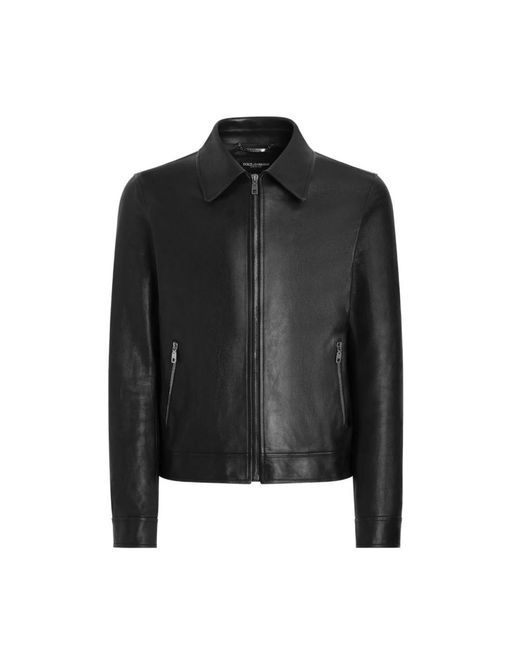 Dolce & Gabbana Black Leather Jackets for men