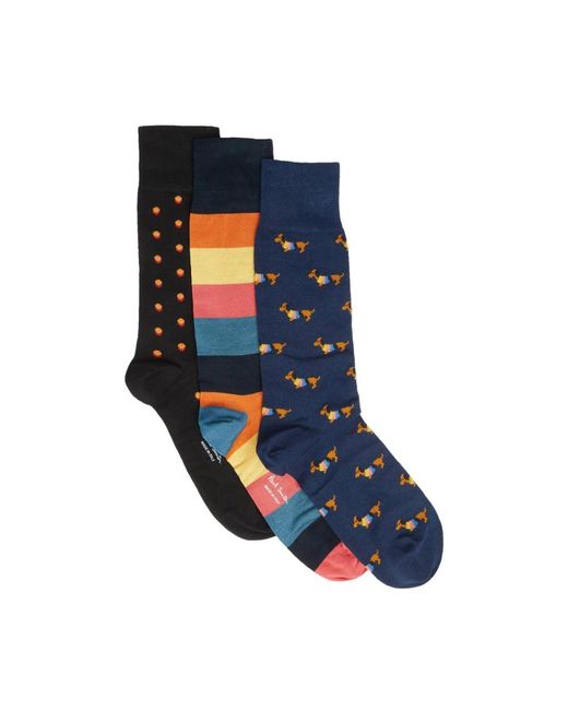 Paul Smith Mix Pattern Sokken Drie Pack in het Blue voor heren