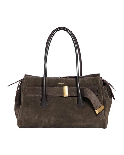 Roberto Festa Black Braune Wildleder-Schultertasche Mit Goldakzenten