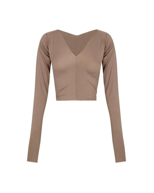 Cortana Brown Cupro stretch v-ausschnitt top kakao