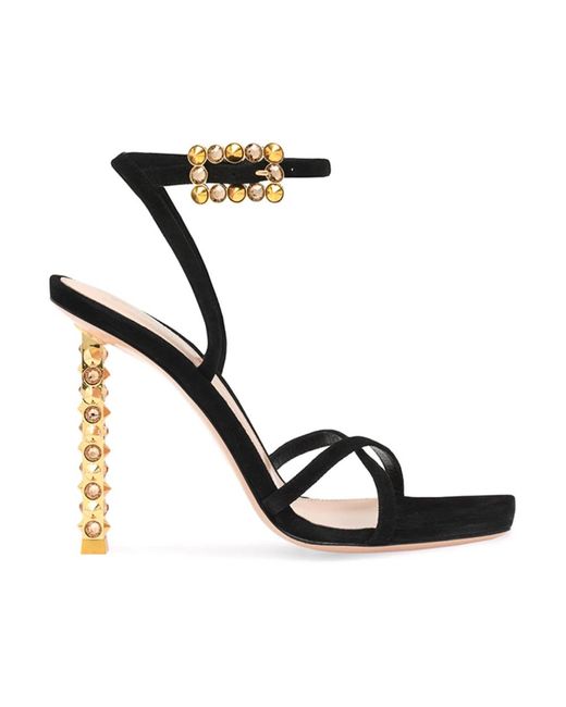 Gianvito Rossi Black Crocodile-Embossed Strappy Stiletto Sandals