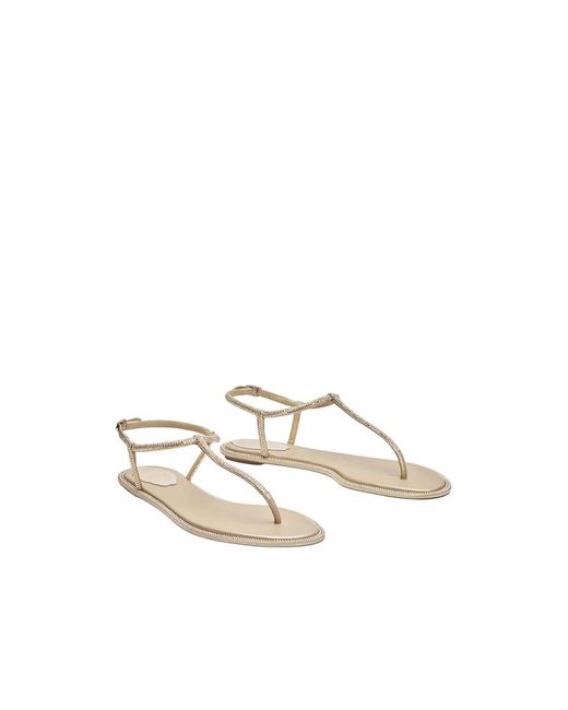 Rene Caovilla Natural Flat Sandals