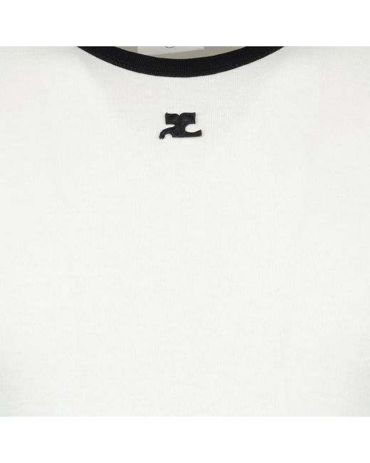 Courreges Tops ,Wit ,Katoen Contrast Signature T-Shirt in het White voor heren