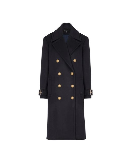 Balmain Blue Oversize-Mantel mit zweireihiger Knöpfung