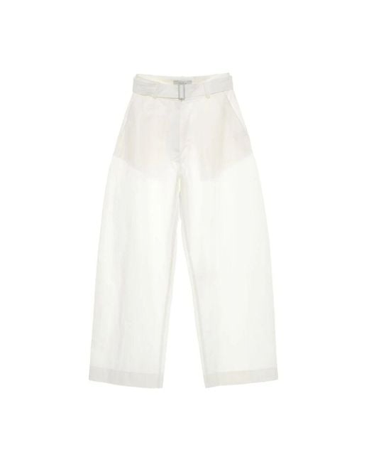 Studio Nicholson White Weiße Hose Mit Abnehmbarem Taillengürtel