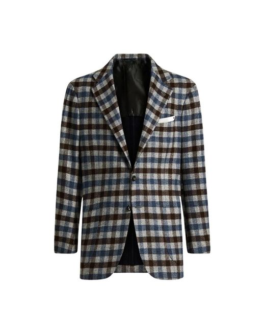Kiton Jassen ,Veelkleurig ,Wol Geruite Wollen Blend Jas in het Black voor heren