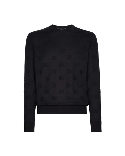 Dolce & Gabbana Black Silk Round-neck Sweater for men