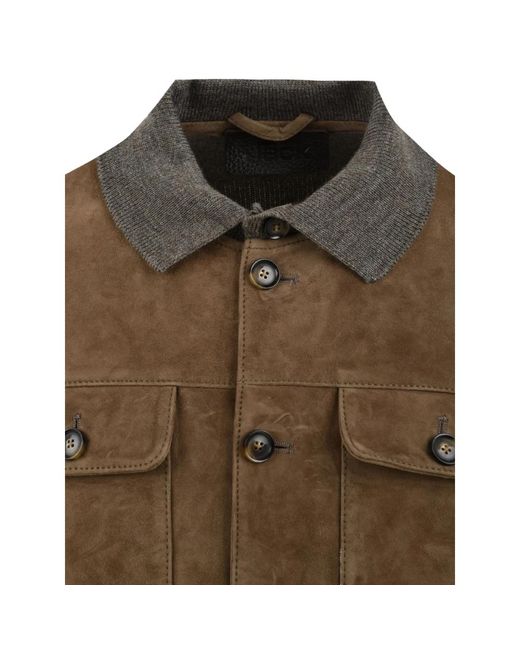 The Jack Leathers Jassen ,Bruin ,Suède Time Square Knit in het Green voor heren