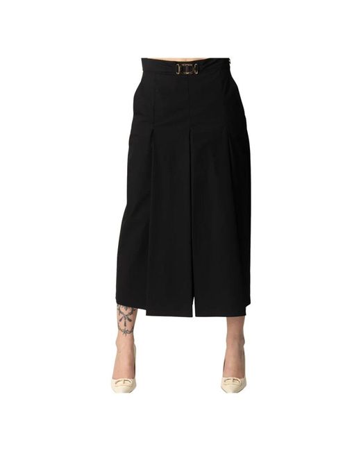 Twinset Black Schwarzer Midi-Rock Mit Logogürtel