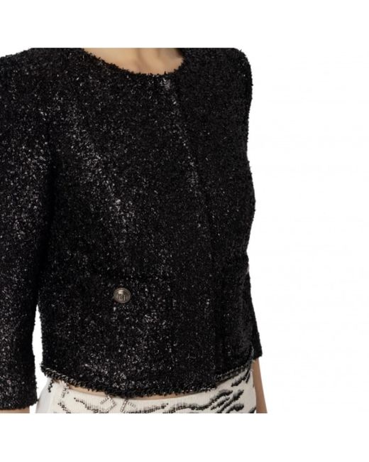 Elisabetta Franchi Black Schwarze tweed lurex kurzjacke mit charms