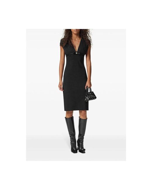Versace Black Schwarzes Midi-Kleid Mit Bandverzierung