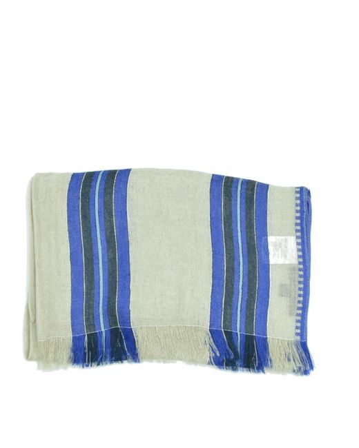 Max Mara Blue Gestreifter leinenfransenschal