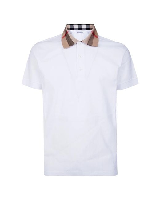 Burberry White Check Collar Polo Shirt for men