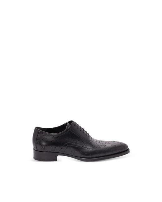 Gucci Black Gg Perforated Leather Oxford Shoes for men