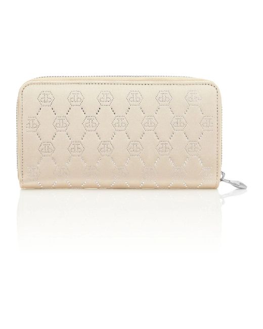 Philipp Plein Accessoires ,Leer Zip Around Wallet in het Natural