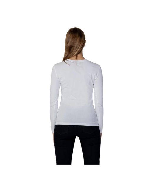Love Moschino White Weißes langarm t-shirt mit print für frauen
