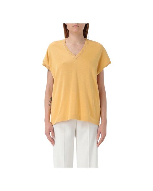 T-shirt scollo a v di Fabiana Filippi in Yellow