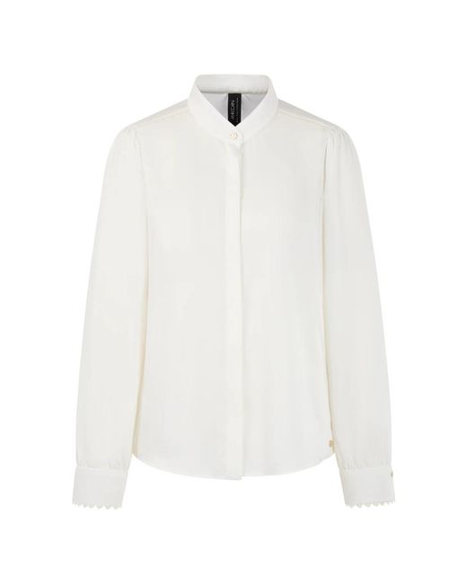 Marc Cain Overhemden ,Wit ,Polyester Blouse Met Kanten Details En Opstaande Kraag in het White