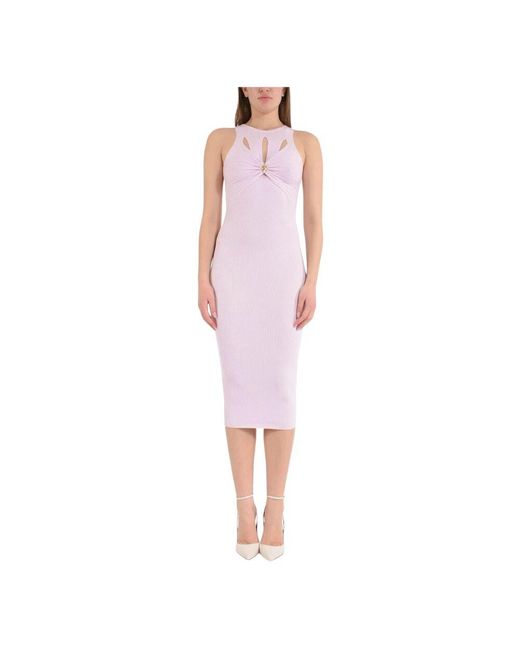 Elisabetta Franchi Red Geripptes Midi-Kleid Mit Cut-Out