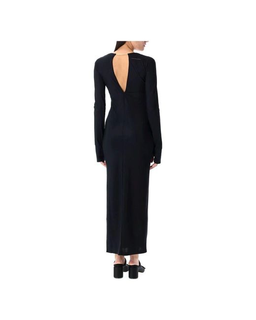 MM6 by Maison Martin Margiela Black Elegantes tiefes v-ausschnitt langes kleid