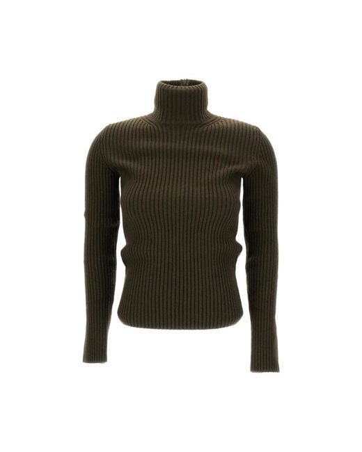 Max Mara Truien & Vesten ,Groen ,Wol Donkergroene Geribbelde Turtleneck Sweater in het Green