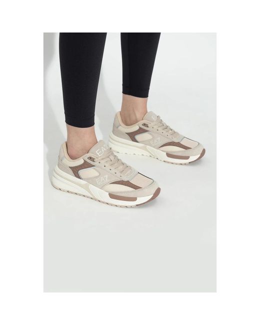 EA7 Schoenen ,Leer Sportschoenen Met Logo in het Natural