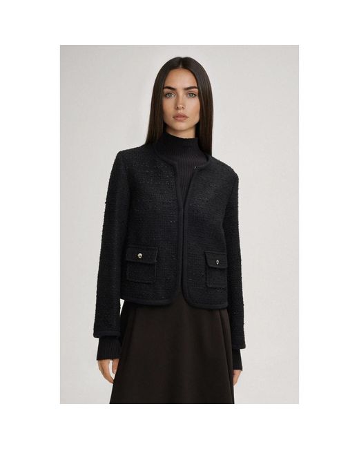 Joop! Jassen ,Zwart ,Tweed Bouclé Jas Met Haaksluiting in het Black