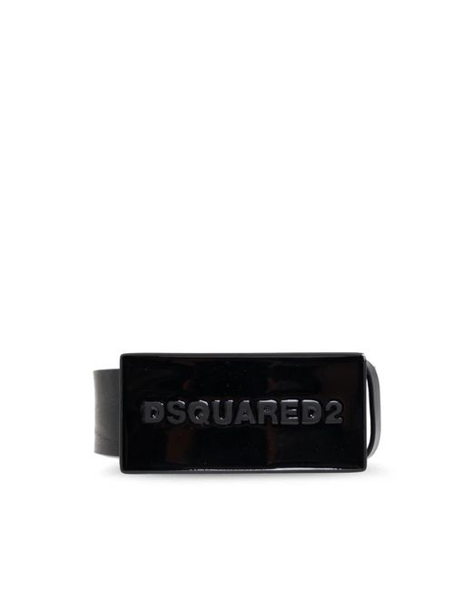 DSquared² Accessoires ,Zwart ,Leer Zwart Leren Plaque Riem in het Black voor heren