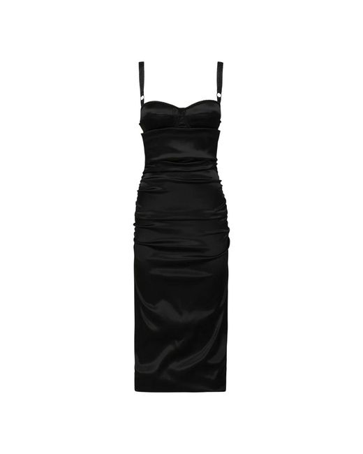 Dolce & Gabbana Black Schwarzes Kleid Mit Bh-Detail Aus Satin