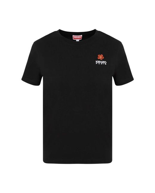 T-shirt nera con stampa a fiori e logo di KENZO in Black
