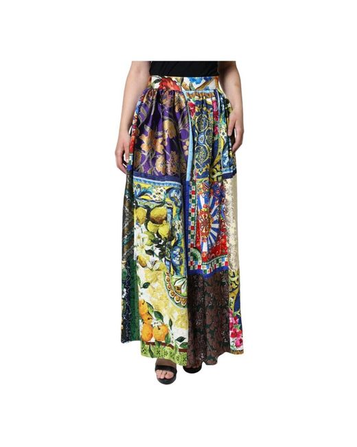Dolce & Gabbana Blue Sicily patchwork maxi rock reißverschluss