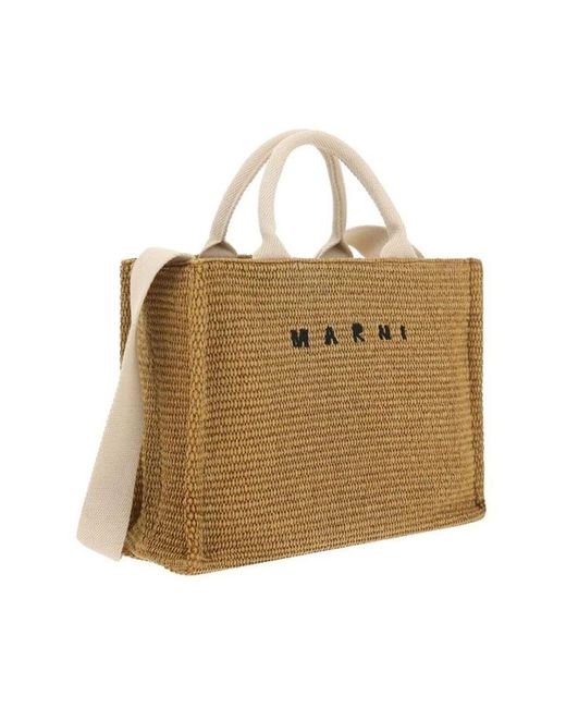 Marni Natural Raffia effekt handtasche mit schultergurt